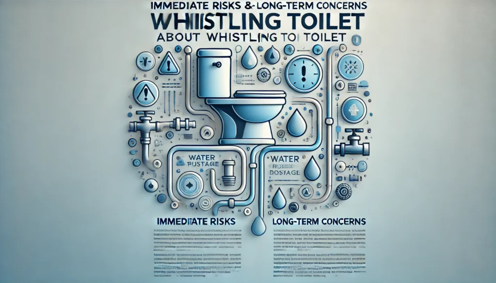 Informative image on Immediate Risks and Long-Term Concerns of a whistling toilet, with plumbing issue graphics and a professional design.